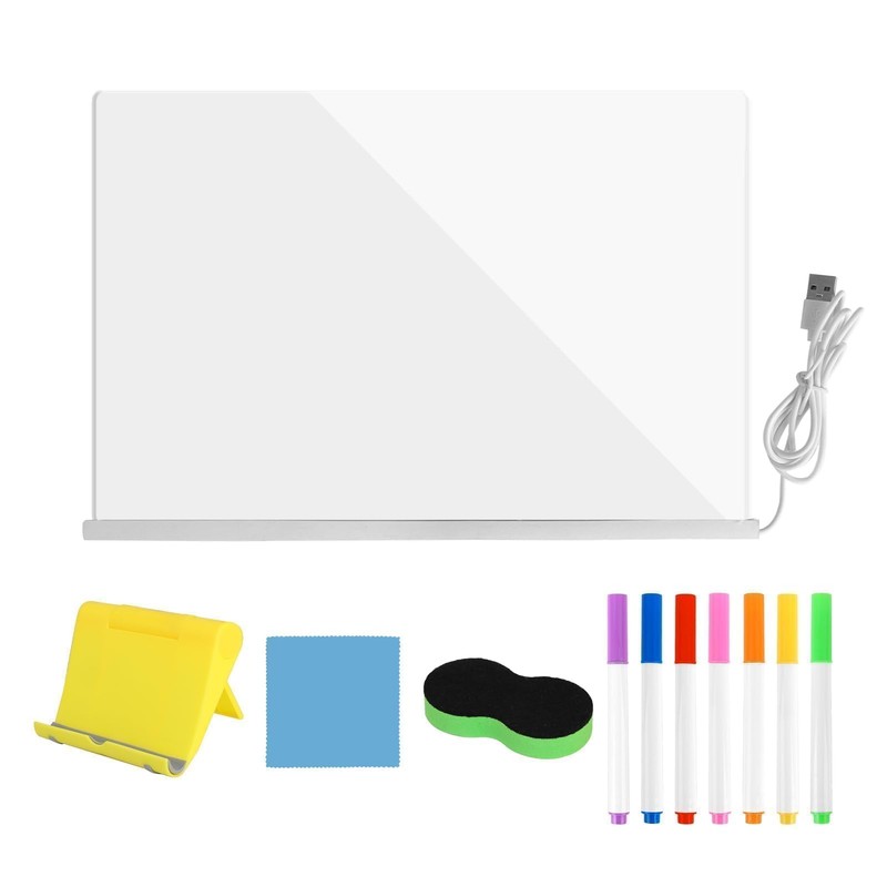 Led Note Board Acrylic Drawing Dry Erase Boards with 7