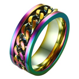 ALEXTINA Men's Women's 8MM Rainbow Stainless Steel Chain Spinner Ring Wedding Band Size 11