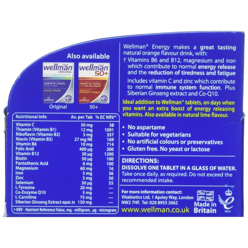 Wellman Energy Orange - 10 Dissolving, Multivitamins Effervescent Tablets for