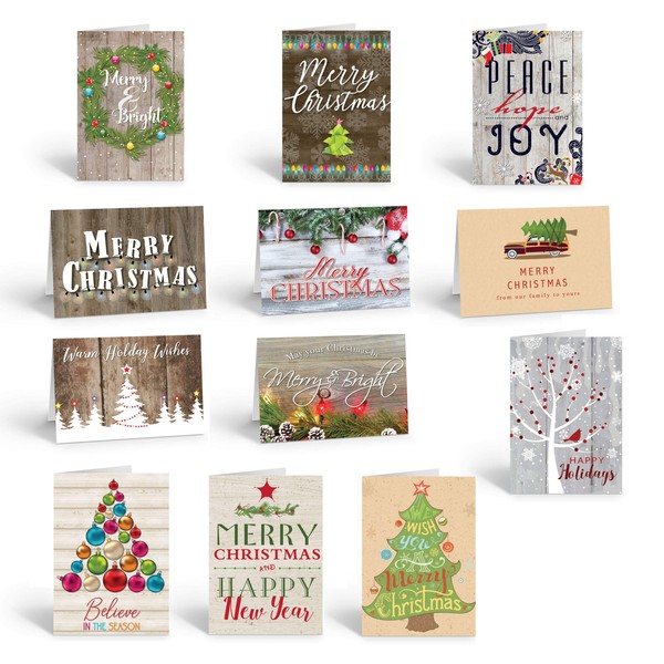 Boxed Assortment of Rustic Christmas Cards - 12 Boxed Christmas Cards and Envelopes