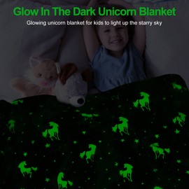 Unicorn Blanket for Girls, Unicorn Glow in The Dark Blankets for Girls/Kids, Kids Blankets for Girls, Unicorns Gifts for Girls Age 3-12, Toddler Blanket for Girls, Soft Fleece Blanket Throw 40"x60"