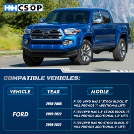 HHCSOP 3" Rear Lift Block Kit for F150, 3 inch Rear Leveling Lift Kits Compatible with 2004-2022 Ford F-150 2WD 4WD, with Extended U-Bolts Set and Square Leaf Spring Axle