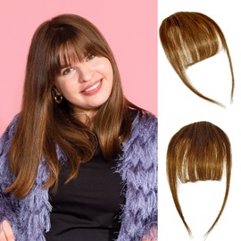 Flying Beauty Clip in Bangs 102% Real Human Hair Bangs Clip in Hair Extensions Clip on Wispy Bangs for Women Fringe Bangs Hair Pieces for Daily Wear(Brown)