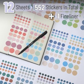 Mr. Pen- Color Coding Labels with Pen, Assorted Colors, 3 Sizes, Dot & Circle Stickers, 552 pcs