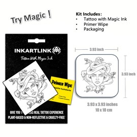 INKARTLINK Semi Permanent Tattoo, Temporary Tattoo, party tattoo, beautiful and realistic design, fun tattoo experience, cruelty-free, non-reflective, waterproof (Medusa 2)