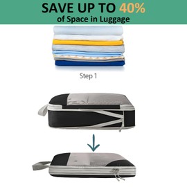 Packing Cubes, Lanmalaterra 8pcs Compression Packing Cubes Travel Packing Cubes Travel Packing Organisers Storage Bags Clothing Sorting Packages Travel Acessories Essentials Expandable Luggage-Black