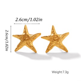 Starfish Earrings for Women Gold Summer Beach Starfish Earrings Boho Chunky Statement Seashell Stud Earring Dainty Beachy Shell Earring Fashion Vacation Jewelry (starfish C)