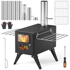 Small Camping Wood Stove With Anti-Spark and Adjustment Pipe for Hunting,fishing,Cooking,Heating,Drying Clothes double-layer Hot Tent Stove