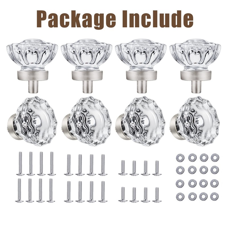 SHINY HANDLES 8 Pack Brushed Nickel Cabinet knobs, Glass Cabinet