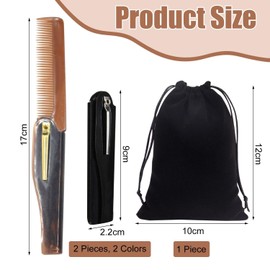 2 x folding comb, with 1 x velvet bag, fine tooth comb for men, portable hair comb, hair styling tools.