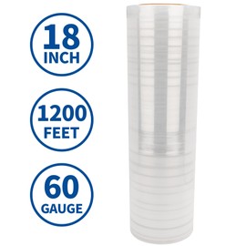 NEXCOVER 18 Inch Stretch Wrap - 1200 Feet | 60 Gauge, 1 Roll Clear Plastic Self-adhering Stretch Wrap Film for Pallet Wrap, Thick and Sturdy Packing Moving Supplies Heavy Duty Shrink Film.