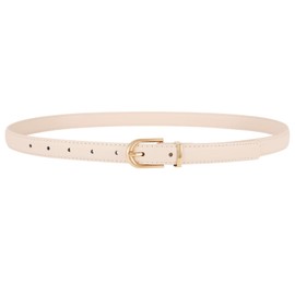 JASGOOD Women Thin Leather Belt Skinny Faux Leather Belt for Jeans Dress with Gold Alloy Buckle,Beige