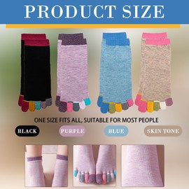 PMELCXD Toe Socks Women's Five Finger Socks Made of Cotton, High-Quality Women's Toe Socks for Maximum Comfort and Foot Health - Pack of 4 in Different Colours, black