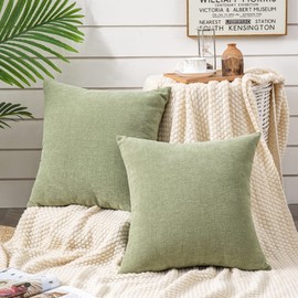 GAWAMAY Decorative Square Throw Pillow Covers 22x22 Inch set of 2, Super Soft Chenille Farmhouse Fall Pillowcase for Living Room Bedroom Sofa Couch Cushion Cover Fundas Para Cojines Sage Green 55x55cm