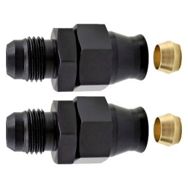 NLQR 2Pcs Black 6AN Male Flare to 5/16" Fuel Hardline Tube Fitting Adapter Connector Aluminum Alloy with brass collar Anodized