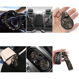 FUIBENG Butterfly Mushroom Car Seat Cover Full Set for Front Back,Seatbelt+KeychainsMushrooms Car Coaster15Inch Car Steering Wheel Cover,12PCS Hippie Mushroom Car Accessory Set for Women Men