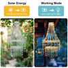 Hanging Solar Light Lantern Outdoor with Warm Crystal Chandelier Double