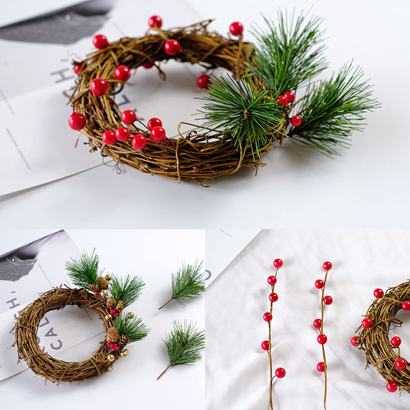300 Pcs Christmas Holly Berries Red Gold and Silver Artificial
