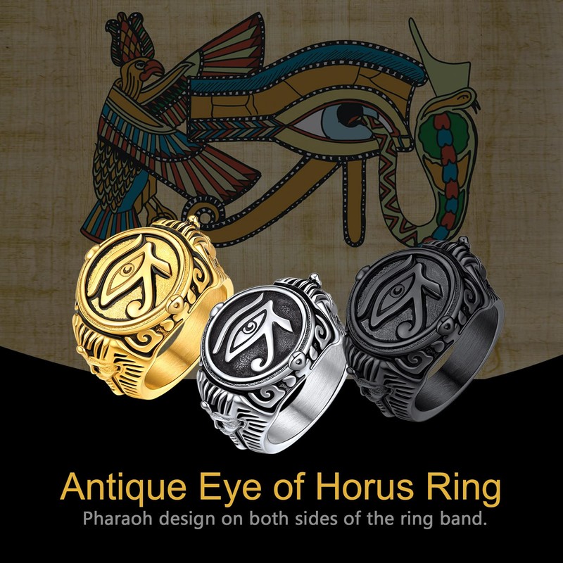 Ancient Egyptian Jewelry Ion Plating Black Round Signet Ring Stainless
