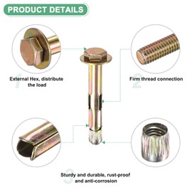 M METERXITY 5-Pack Hex Expansion Bolt, M8x60mm Colored Galvanized Iron-Carbon Steel External Hex Expansion Bolts, Anti-Corrosion Metal Bolt for Concrete/Dry Brick/Block Walls