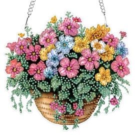 MXJSUA Basket of Flowers Special Shaped Hanging Diamond Painting Art Kits for Adults, Crystal Rhinestone Acrylic Gem Art Pendant Ornaments Kit for Home Decoration and Gift