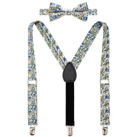 Juego de tirantes florales y pajarita de algodón preatado y tirantes ajustables para niños, desde niños hasta adolescentes, 05, L - (12+ years, 5-6 feet )