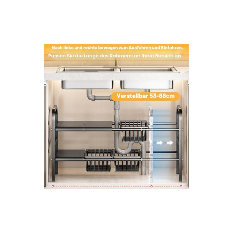 HAMON Sink Organiser, 2 Levels Expandable Under Sink Organiser, 53-88