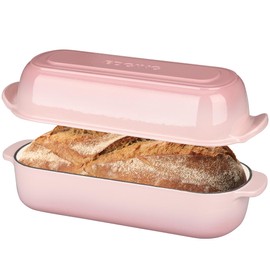 Enameled Cast Iron Loaf Pan with Lid, Dutch Oven Bread pan for Homemade Sourdough Bread Baking, 12.5x5.5 inch, 5qt, Pink