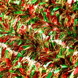 EBOOT 39.4 Feet Christmas Tinsel Garland Shiny Garland Metallic Christmas Tree Garland Hanging Decorations for Christmas Party Indoor and Outdoor Decorations (Red Green Gold)