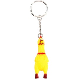Katartizo Yellow Shrilling Screaming Chicken Keychain, Mini Rubber Squeeze Screaming Chicken Toy Gags and Practical Joke Toys Pendant Keychain Prank Key Chain Novelty Toy for Bags Keys Phones