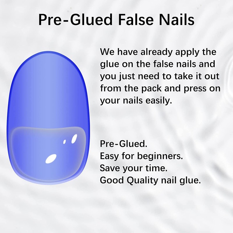 36 Pieces Oval Shape Print On Nails (BULE-BLACK)