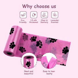 Dog Poop Bags Dispenser with Carabiner Clip, Doggy Poop Bag Holders for Leashes Include 1 Roll (15 Bags) Leak-Proof Large Lavender Scented Doggie Pet Waste Bags, Dog Accessories Girl, Pink