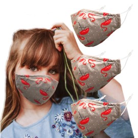 Spotlight Hosiery 3 PACK Washable Reusable Face Mask Nose Wire Ear Adjuster Filter Pocket (Kids (6-12 Year Old) Cotton Flamingo Print)