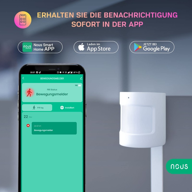 NOUS E2 ZigBee Bewegungsmelder, Bewegungssensor, Motion Sensor, Bewegungsmelder Alexa, Smart