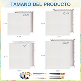 QianMu 10 Piezas Bastidor De Algodón Para Pintura Al Oleo, 4 Tamaños (30 * 20, 25 * 20, 15 * 15, 10 * 10cm), Con 10 Pinceles y Paleta de Colores Para Pintar, Creación Artística,Familia, Escuela