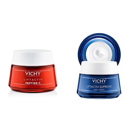 Vichy LiftActiv Peptide-C Hidratante antienvejecimiento, crema facial con Vitamina C y Péptidos para reducir las arrugas. + Liftactiv Supreme Crema de noche anti-arrugas y reafirmante