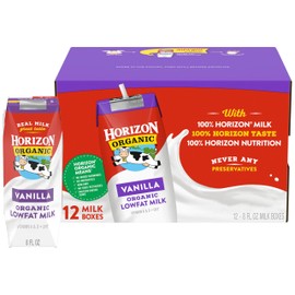 Horizon Organic Shelf Stable 1% Lowfat Vanilla Milk Boxes, Pack of 12 - 8g Protein per Serving