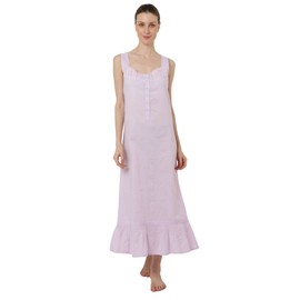 Miss Lavish London Women’s Cotton Nightgown – Victorian Style Sleeveless Maxi Nightdress with Lace Trim – Long Cotton Nightie for Ladies – Plus Size Summer Sleepwear & Loungewear – Purple