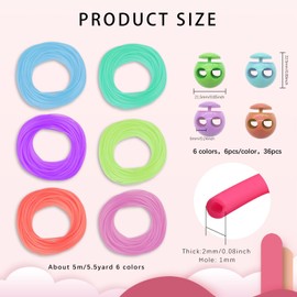 GeryVtee Cord Lock Kit 36 Pcs Silicone Knitting Stitches Holder 6 Rolls Round Knitting Barber Cords Stitch Markers for Knitting Cord Knitting Needle Stoppers Knitting Holder Cord for Knitting Projects