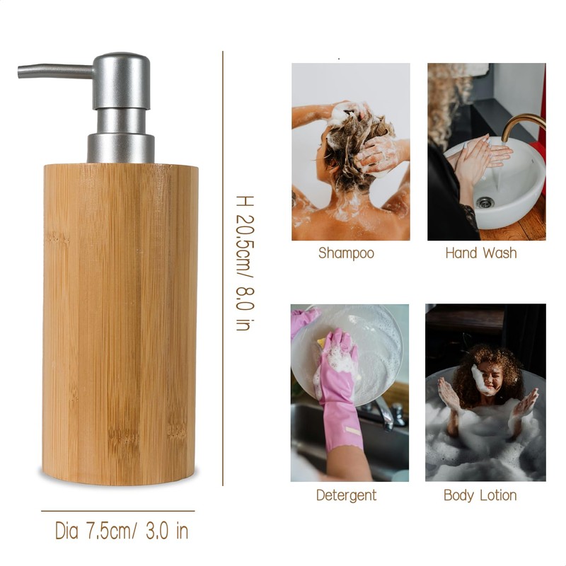 ABBI NIMO 2 Pack Natural Bamboo Liquid Soap Dispensers, 10