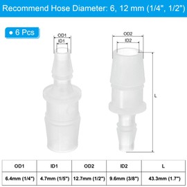 PATIKIL 1/4" to 1/2" 6 Pcs Plastic Hose Barb Fittings, Reducer Tube Fittings Pipe Adapter Union Splicer Joint Kit for Air Gas Water System Liquid Fuel Line Aquarium Tube Pump