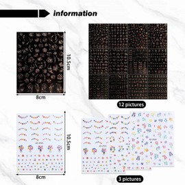 12 Golden Flower Nail Stickers, 3 Colorful Flower Nail Stickers, Spring Flower Nail Stickers, Cute Nail Art Accessories, DIY Nail Art Decoration, Nail Art Design Accessories