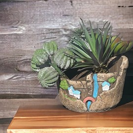 Plants Pot Fairy Garden Planter Tiny Creative Flowers Succulent Plant Pots Mini Micro Scenery Flower Pot Mini House Plant Pot Resin Garden Decor Outdoor Statue Design with Sweet House (Brown)