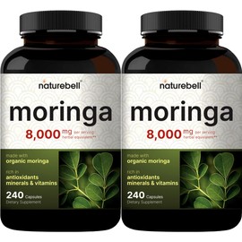 NatureBell 2 Pack Moringa Capsules 8000mg Per Serving, 480 Total Capsules | Green Superfood, Skin Health & Immune Support | Non-GMO, Gluten Free