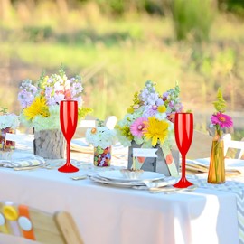 48pcs Red Champagne Flutes,6OZ Acrylic Champagne Glasses Plastic Goblets Wine Mimosa Glasses Wedding Toasting Shatterproof Reusable Vintage Champagne Flute Drinking Cups for Bridal Christmas Party