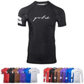 Gold BJJ Foundation Rash Guard - Ranked No-Gi and Gi Jiu Jitsu Rashguard (Short Sleeve, Black, 3XL)