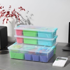 Naivees 3 Pack Plastic Storage Box with Multi-colour Storage Box Art Craft Organizer with Divider for Organizing Tool, Craft