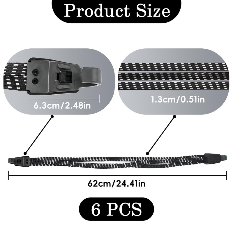 Realjoy 6 Pcs Elastic Bike Strap, Three-in-one Bungee Cords with