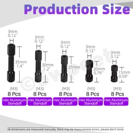 Swpeet 48Pcs 6 Sizes M3 Hex Aluminum Standoff Spacer Column Assortment Kit, M3×10/15/20/25/30/35mm Hexagonal Connecting Column, Hex Standoff Spacer Hexagon Studs for RC Aircraft, Drone, CN, FPV