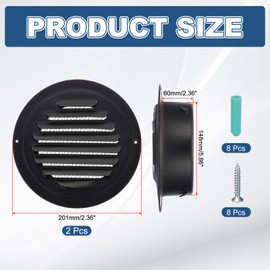 PATIKIL 6 Inch Round Air Vents, 2 Pcs Outlet Vents Cover Bulk Cover 304 Stainless Steel Louver Grille Cover Ducting Air Ventilation Wall Vent Cover for Ceiling Mount Bathroom Vent, Black